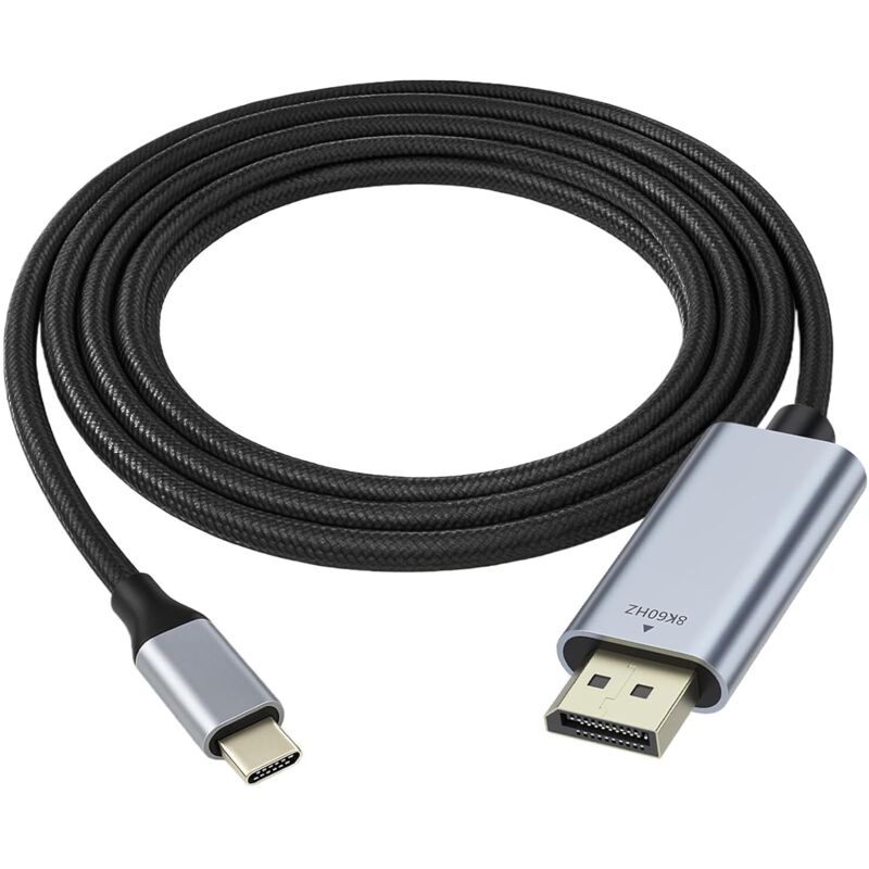Kabel Usb C Zu Displayport 1.4, 8k 60hz 4k 144hz Hdr, Thunderbolt 3/4 Zu Displayport Kabel, Adapter Typ-c Dp1.4 Aus Aluminium, Für Macbook Pro Iphone 16 Ipad Galaxy Monitore Dp, 2m