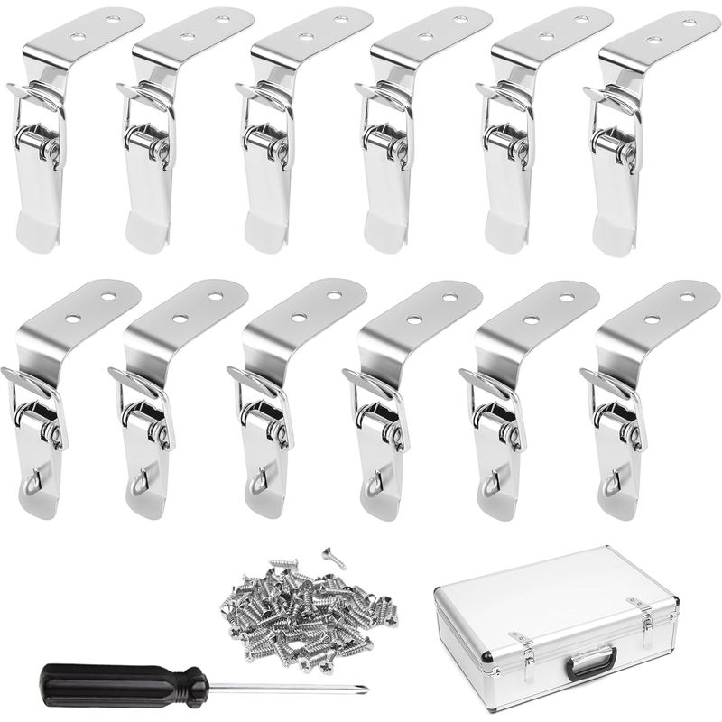 Packung Mit 12 Robusten Ratschenverschlüssen 76,5 X 24 Mm - Eckbefestigung - Sicherer Verschluss Mit 48 Schrauben - 90°-verschluss Für Kisten, Koffer, Schränke Usw.