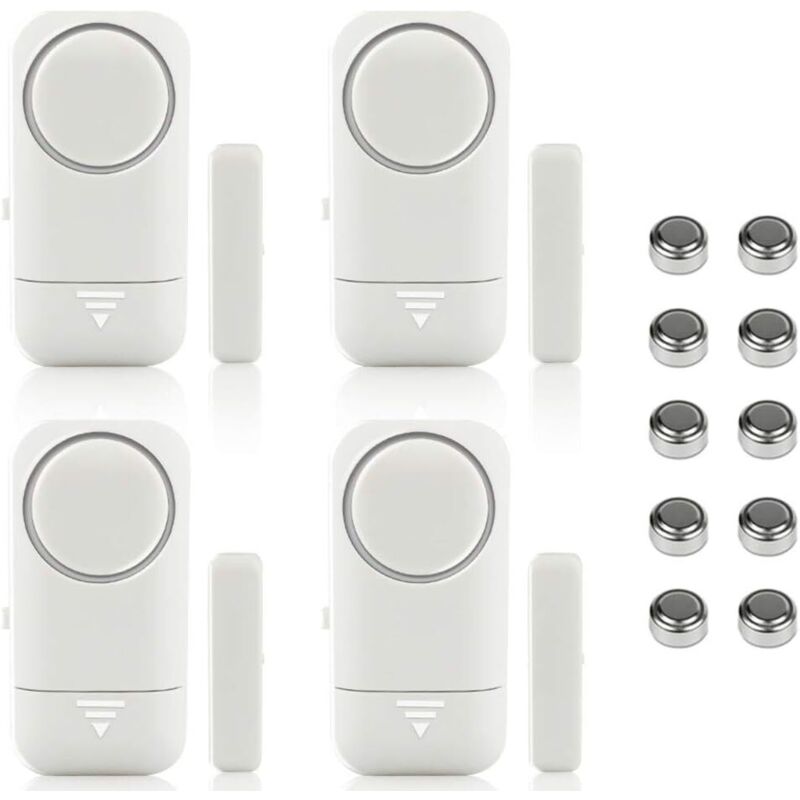 Set Mit 4 Drahtlosen Magnetischen Tür- Und Fenstersensoren, Kompatibel Mit Hausüberwachungssystemen, Kindersicherungen, Einbruchmeldeanlagen Und Alarmsystemen, 12-zoll-sirene