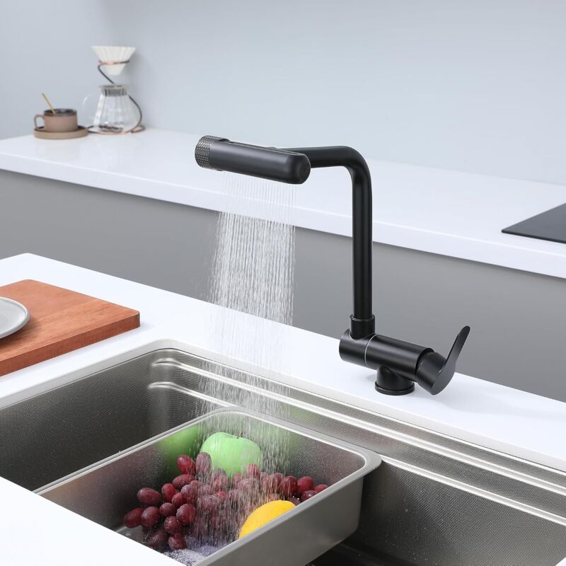Schwarze, Klappbare Küchenarmatur, Klappbarer Küchenmischer Mit 4 Strahlarten, Klappbare Küchenarmatur Für Das Fenster, Klappbarer Mischer Aus Edelstahl 304 (schwarz)