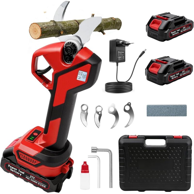 40-mm-akku-gartenschere, Inklusive 2 X 21-v-1500-mah-akkus Und Ersatzklingen, 600-w-bürstenlosmotor, Akkubetriebene Gartenschere Für Gartenarbeit, Obstbäume Und Weinberge
