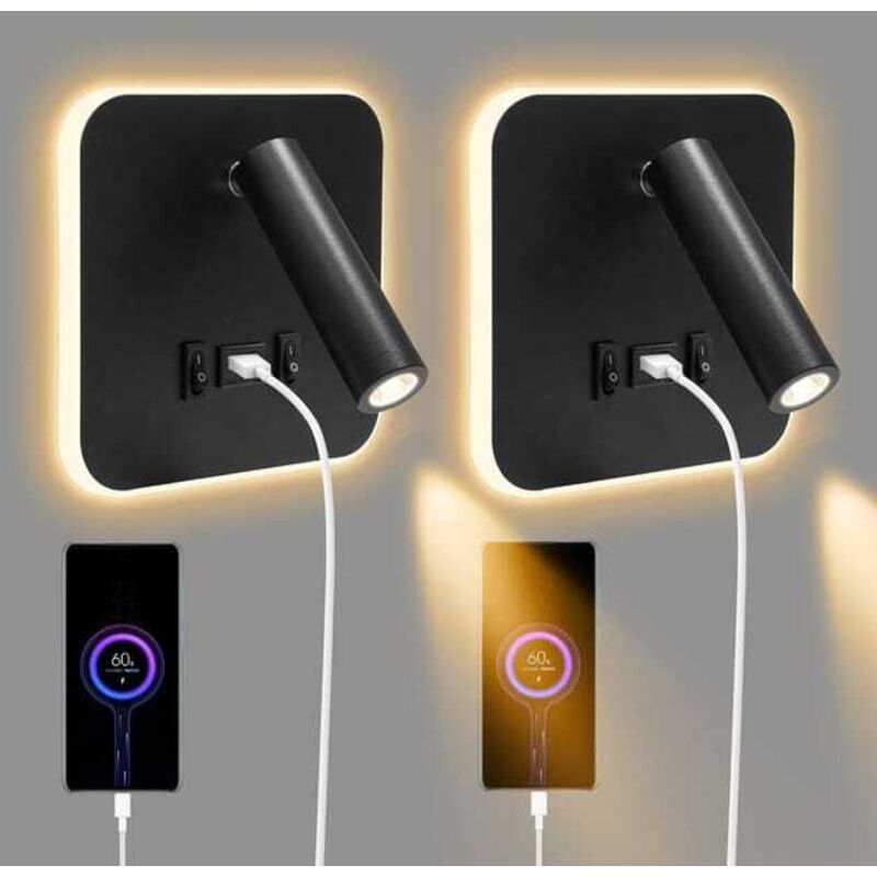 (2 Stück) Led-wandleuchte Für Den Innenbereich, Nachtlicht Mit Schalter, 360° Drehbare Wandleuchte, 3000k Leselampe