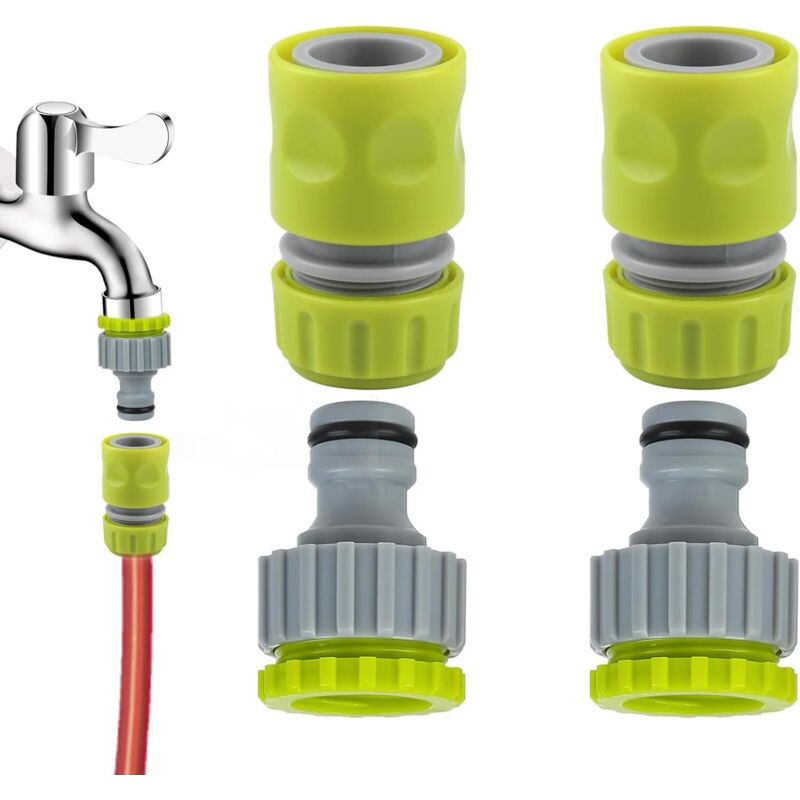 Set Mit 4 Wasserhahnanschlüssen, 2er-pack Wasserhahnanschlüsse 1/2" Und 3/4", 2-in-1-wasserhahnadapter, Schlauchanschlussstücke 1/2" Kunststoff-schnellsprengeranschlüsse
