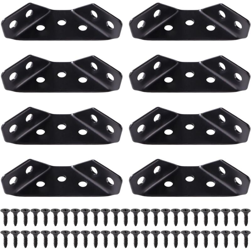 Stück Eckverbinder Aus 1,5 Mm Dickem Edelstahl, Trapezförmige Eckwinkel Mit 50 Schrauben Für Holzmöbel, Regale, Tische Und Stühle, Klein, Schwarz
