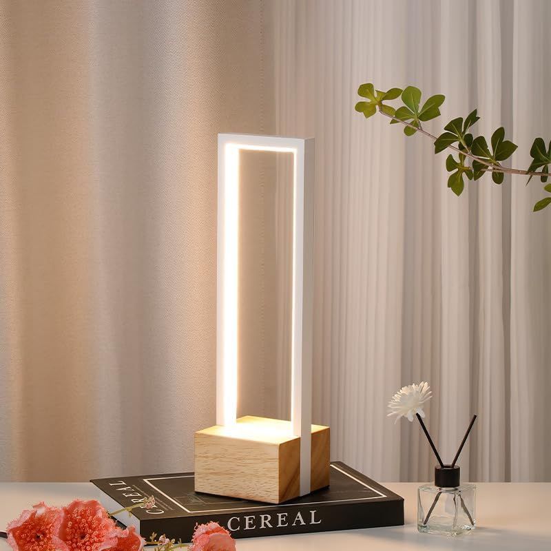 Dimmbare Led-tischleuchte, Moderne Quadratische Nachttischlampe, 3 Farbtemperaturen, Vollholzfuß, Nachttisch Mit Touch-schalter Für Das Schlafzimmer (weiß)