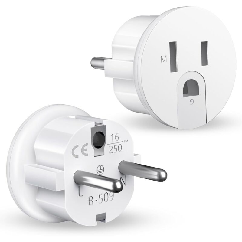 2-teiliges Us-steckeradapter-set, Frankreich-usa-steckeradapter, Us-stecker-auf-französischer-stecker-adapter, Us-eu-reiseadapter, Eu-steckeradapter Für Geräte Mit Us-netzanschluss