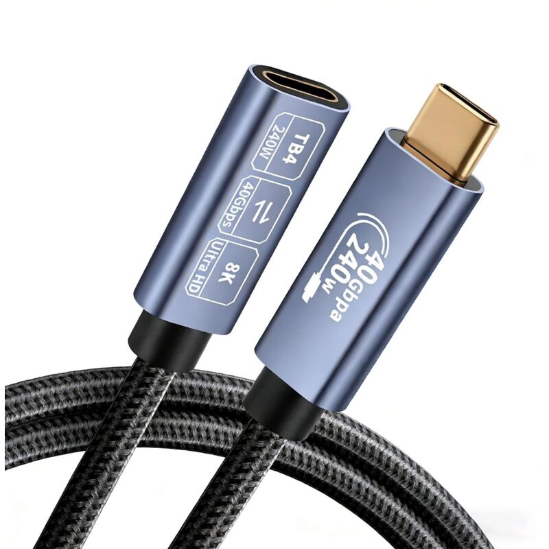 M Usb-c-verlängerungskabel, High-speed 40 Gbit/s Usb 4.0-verlängerung, 240 W Pd, 8k@60hz-video, Geflochtener Usb-c-stecker Auf Usb-c-buchse, Kompatibel Mit Macbook, Iphone 15 Und Galaxy S24