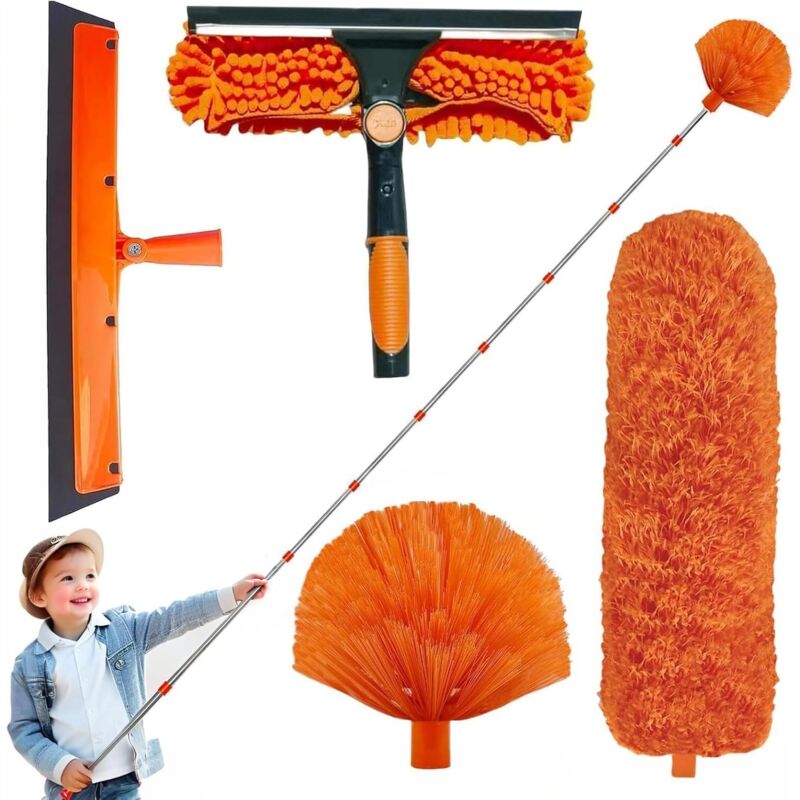 Plumeau Telescopique 6m, Tete De Loup Telescopique Mit Verstellbarer Verlängerung Von 1,5 Bis 4,9 M, Balai Araignée Tete De Loup Telescopique, Tête En Microfibre Télescopique, Raclette De Fenêtre Mit