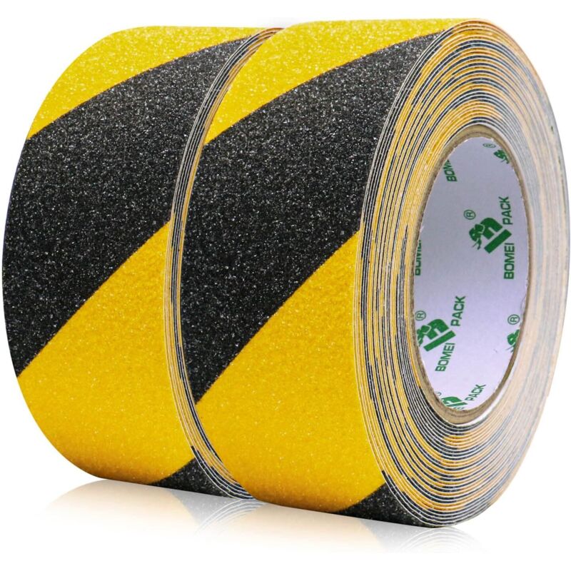 Set Mit 2 Rutschfesten Treppenstreifen, Sicherheitsband, Gelbes Und Schwarzes Antirutschband, Warnbänder, Sicherheitsschilder (5 Cm X 10 M)