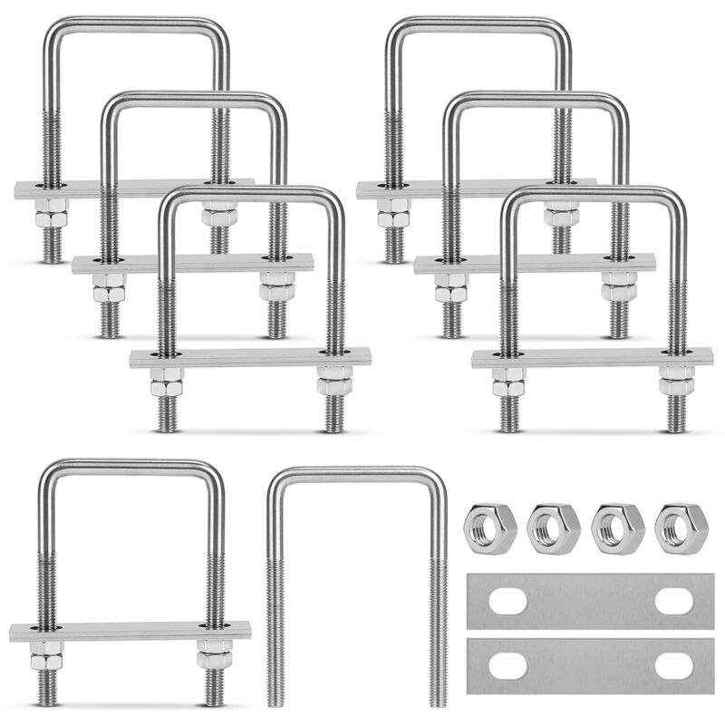 X U-bügel M8 Edelstahl-gewindeschrauben 60 100 Mm Vierkantantrieb, U-bügel-befestigungswinkel Mit 32 Muttern Und 16 Blechteilen, U-flansch-befestigungswinkel Zur Rohrbefestigung