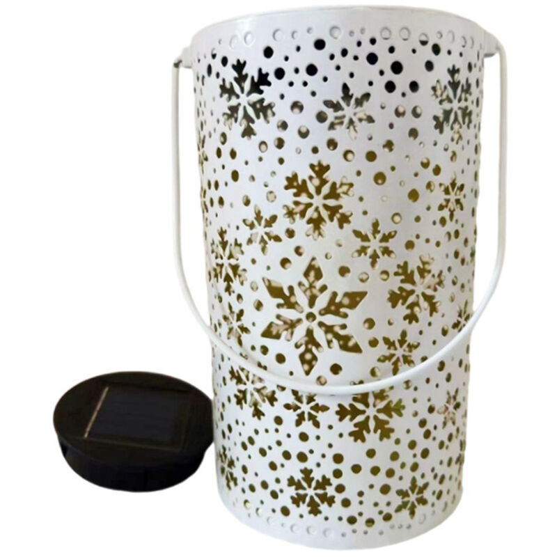 Schneeflockenprojektionslampe, Solar-weihnachtslaterne, Led-lampe, Weiße Metall-hängelaterne, Dekorative Solarleuchten Für Veranda, Garten, Außendekoration, Laterne