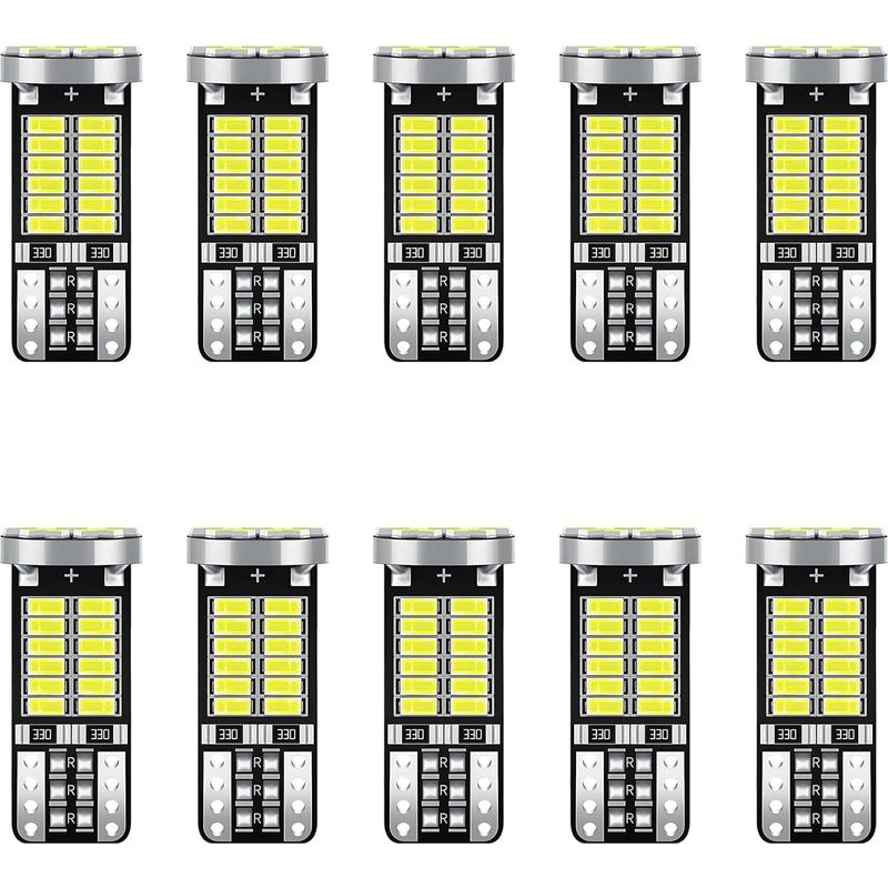 T10 Led-lampen, 6500k 300lm 2w 12v, 34 Smd 3014, W5w-keillampen Ohne Polaritätsverknüpfung Für Die Fahrzeuginnenbeleuchtung, Deckenleuchten, Kennzeichenbeleuchtung, Armaturenbrettbeleuchtung, 10 Stück