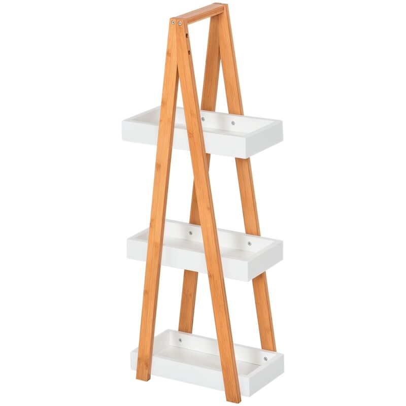 Etagere En Bambou Et Bois De Salle De Bain Etagere Debout 3 Paniers Dim. 30l X 18l X 81h Cm Weiß
