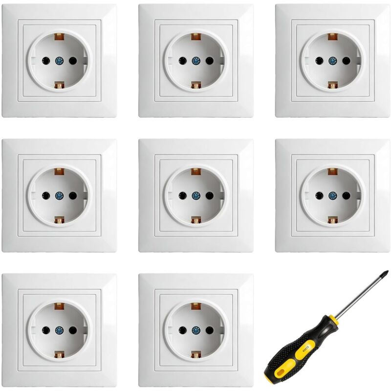 8er-pack Unterputzsteckdosen 220v 250v 16a Mit Verbessertem Kontaktschutz, 1 Schutzkontaktfach - 82mm Wandsteckdose Für Wohnzimmer, Küche, Büro (weiß)