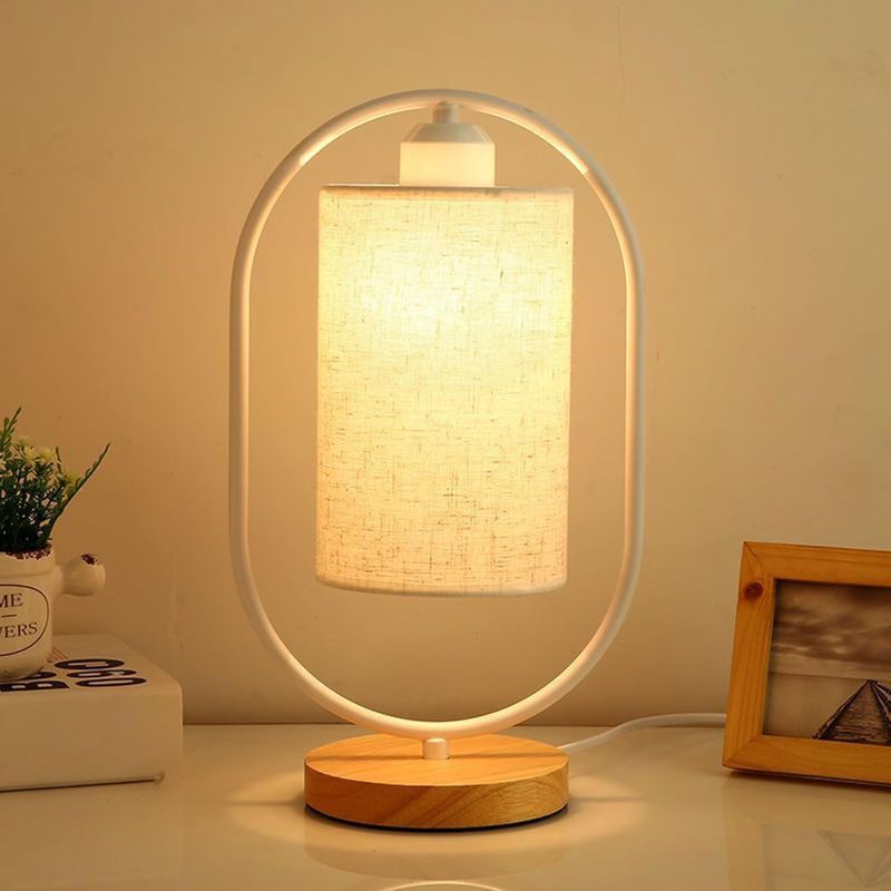 Moderne Tischleuchte Mit Schalter, Lampenschirm Aus Leinen, Tischleuchte Aus Metall, Nachttischlampe Aus Holz, Nachttischlampe Für Wohnzimmer, Büro, Schlafzimmer (weiß)