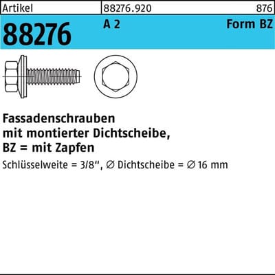 Fassadenschraube 88276, A2 BZ 6,3 x 16 Neoprenscheibe 16 A 2 S