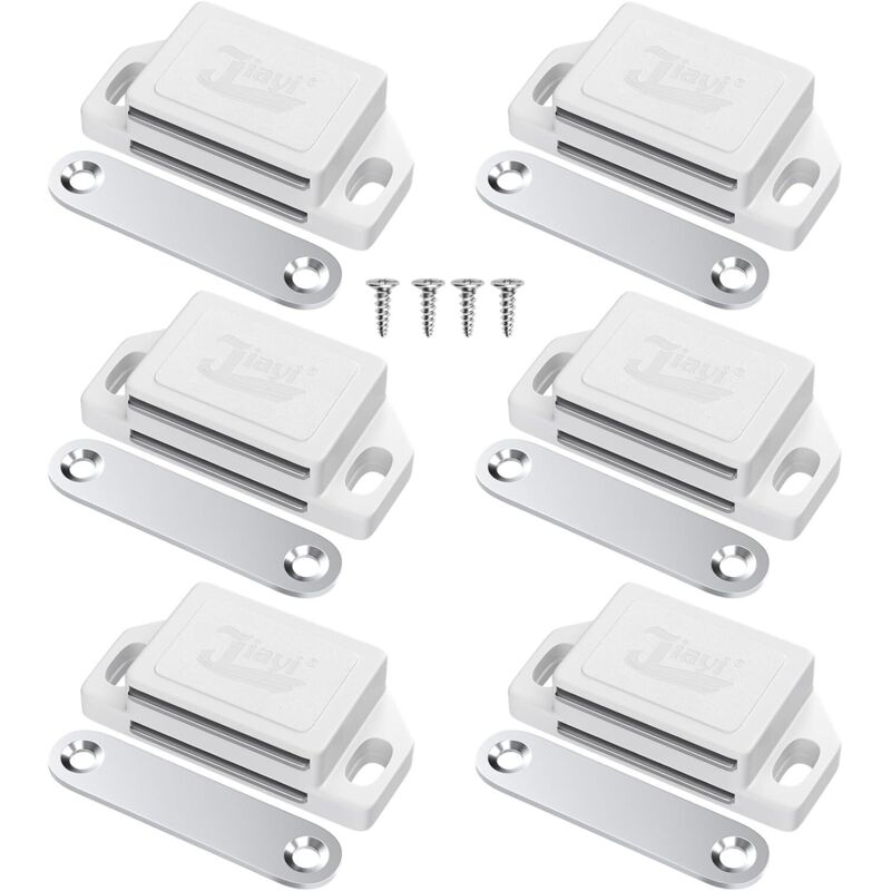 Set Mit 6 Magnetischen Schranktürverschlüssen, Türmagneten Aus Kunststoff Für Möbel, Starken Magnetischen Türriegeln, Magnetischen Schubladentürschließern, Weißen Magneten