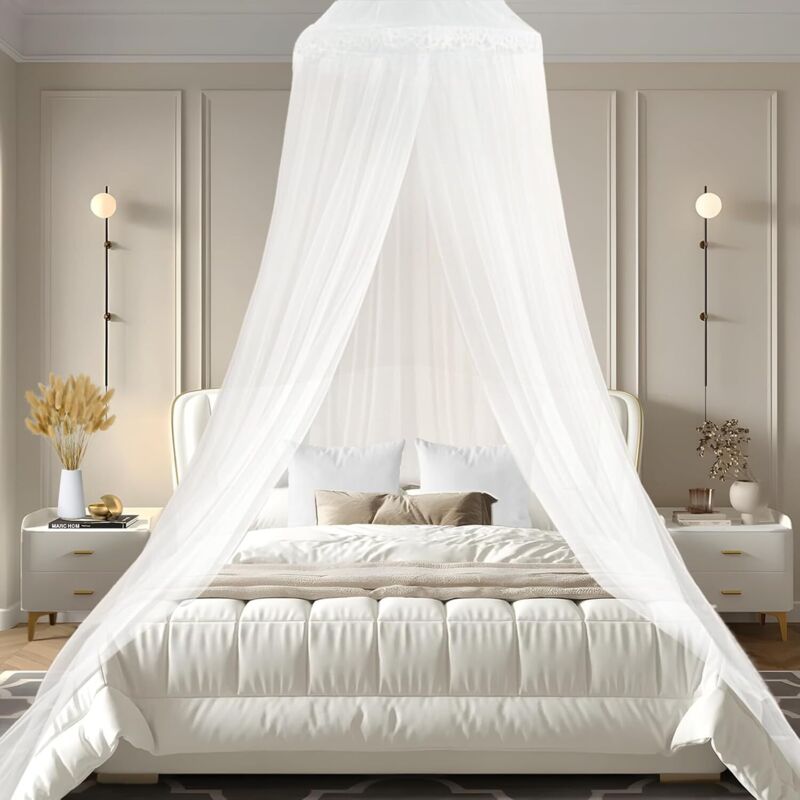 Moskitonetze De Lit Grand Dôme Polyester, Installation Rapide, Décoratif Et Anti-insekten (weiß), L-xxl