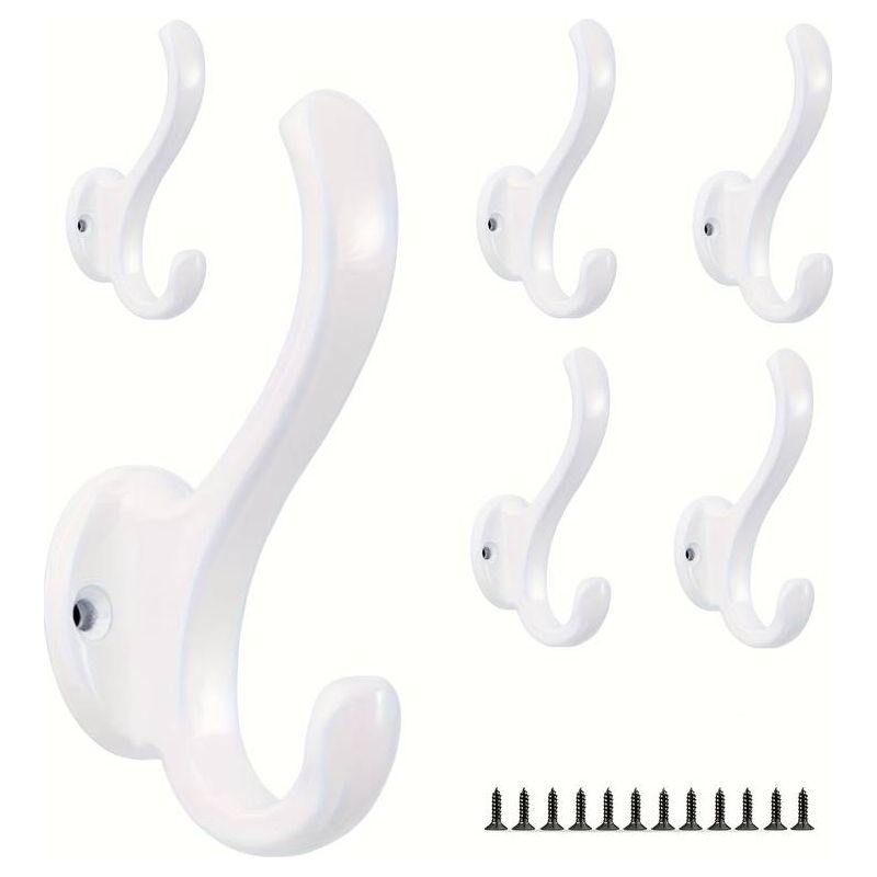 Set Mit 6 Vintage-doppelwandhaken Aus Metall – Rostfrei, Einfach Zu Montieren, Für Hüte, Mäntel, Handtücher, Schlüssel, Weiß