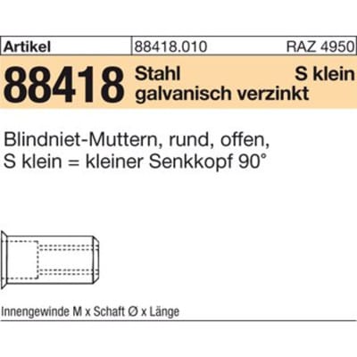 ART 88418 Blindniet-Mu. St. gal Zn kl. Seko M 4 / 0,25 - 3,0 S