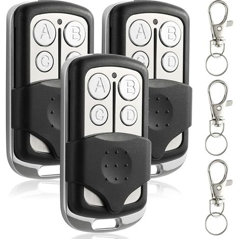 Telecommande Universelle Portail Compatible 433 Mhz Pour Porte De Garage, Télécommande Portail Garage Sans Fil À 4 Boutons Pour Porte De Garage Et Voiture - 3 Pièces