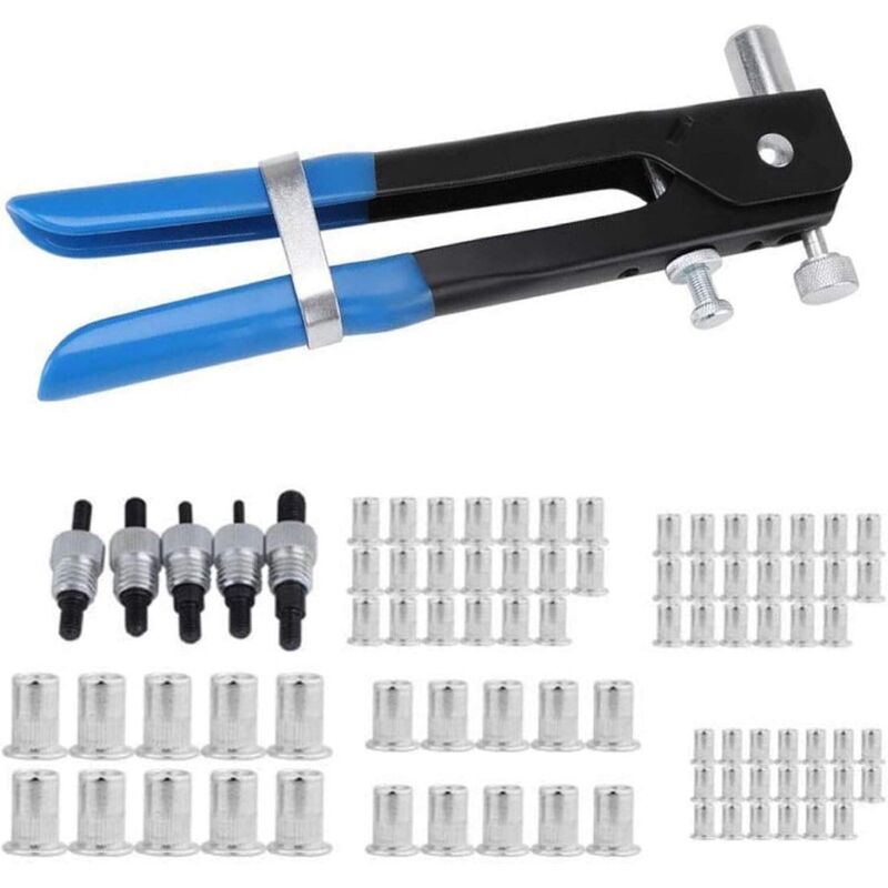 Pince À Riveter Aveugle Kit De Rivet À Main Haute Performance Pistolet À Rivet + 85 Pièces Écrou À Rivet Dont M3 M4 M5 M6 M8 Aluminium