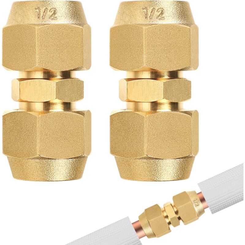 Rallonge De Tuyau En Cuivre Pour Climatiseur (lot De 2) - 1/2" - Accessoires Pour Climatiseur - Tuyau En Cuivre À Double Extrémité - Sans Soudure - Connecteur De Tuyau En Cuivre