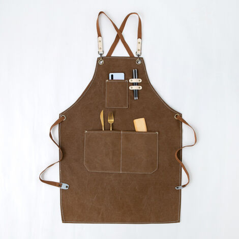 Tablier En Denim De Qualité Supérieure Avec Poches Pour Coiffeurs, Tablier De Travail Multifonctionnel En Caoutchouc Imperméable Pour Peintres, Jardiniers, Coiffeurs, Hommes Et Femmes, Marron Kaki.