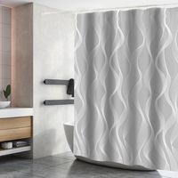 Rideau De Douche Gris Imperméable, 180x200 Cm, Polyester, Lavable, 12 Crochets Inclus, Antimoisissure