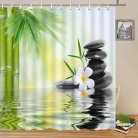 120x180cm Eau Spa Rideau De Douche Vert Bambou Feuilles Orchidée Fleur Zen Méditation Basalte Pierres Floral Pour Salle De Bains Polyester Avec Crochets