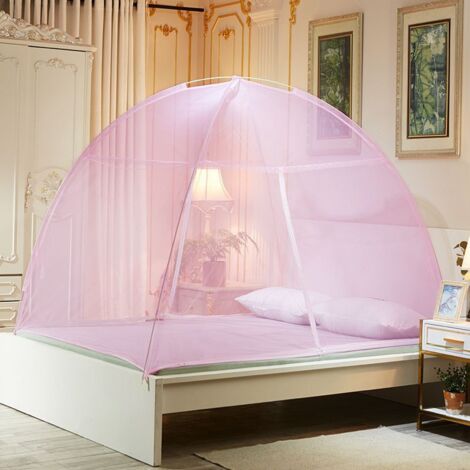 Moustiquaire De Lit Et De Jardin Avec Dôme Et Fermeture Éclair Rétractable, Rose, 180 X 200 Cm