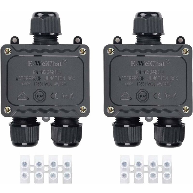 Boîte De Dérivation Étanche Ip68 3 Voies Pour L'Extérieur Avec Presse-étoupes Pour Petit Boîtier Électrique Noir De Ø4mm-ø14mm De Diamètre Pour L'Extérieur Lumière Jardin Piscine(2 Pcs)
