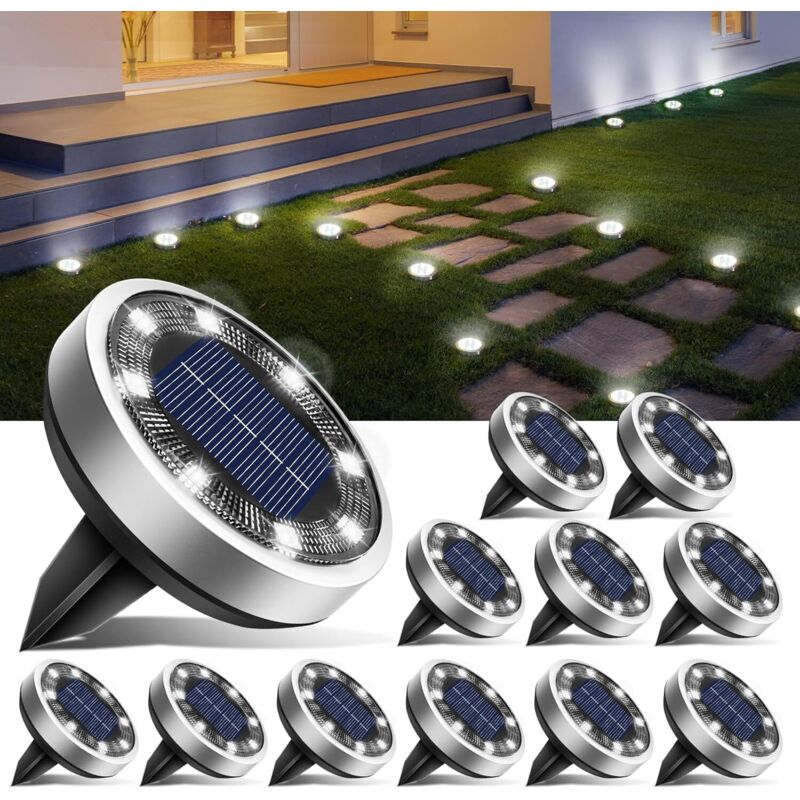Set Mit 12 Solar-bodenleuchten, 8 Wasserdichte Led-solar-gartenleuchten Für Den Außenbereich, Solar-strahler Für Wege, Rasenflächen, Terrassen, Einfahrten, Höfe Und Pools, Kaltweiß [energieklasse E]