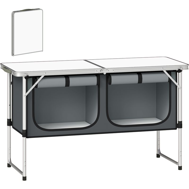 Faltbarer Camping-schrank Aus Aluminium Mit Stauraum Für Picknicks, Grillabende Und Outdoor-aktivitäten, 120 X 47 X 70 Cm, Silber