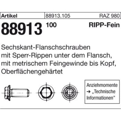 Sechskantschrauben mit Sperrrippen, Kl. 100 M14x1,5x50 gal Zn S