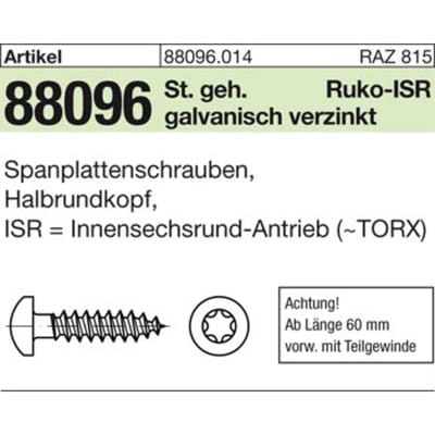 Spanplattenschrauben 89096 Halbrundkopf CE Stahl 4 x 60 -Z galv. verzinkt