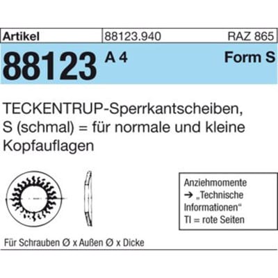 TECKENTRUP-Sperrkantscheiben ART 88123 C 60 flZnnc SKS 4 flZn S