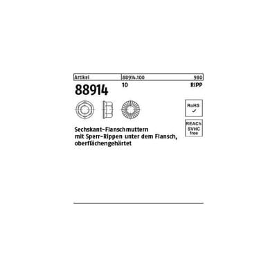 Sechskant-Flanschmuttern ART 88914 Klasse 10 mit Sperr-Rippen M5