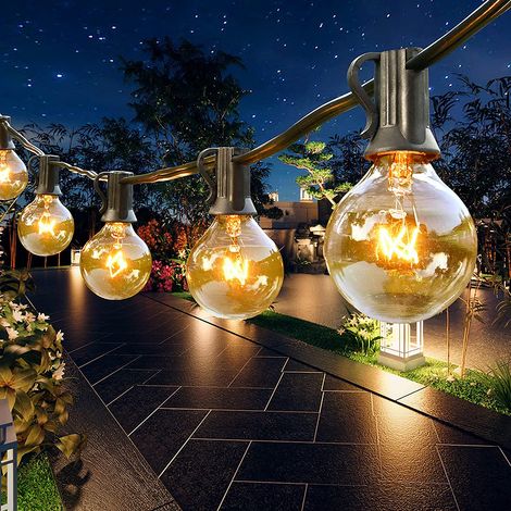 Hemvor G40 Lichterkette Für Den Außenbereich, 16,4 M, 50 E12-glühbirnen, 220–240 V, Warmweißes Licht, Bistro-beleuchtung, Schwarzes Kabel, Klare Glühbirnen