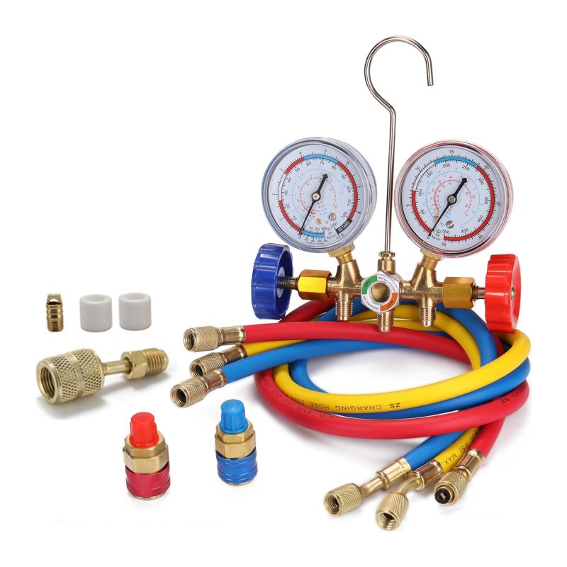 Acme 3-wege-klimaanlagen-diagnosedruckmessgerät Für Die Kältemittel R134a, R12, R22 Und R502, Mit Kupplungen Und Adapter