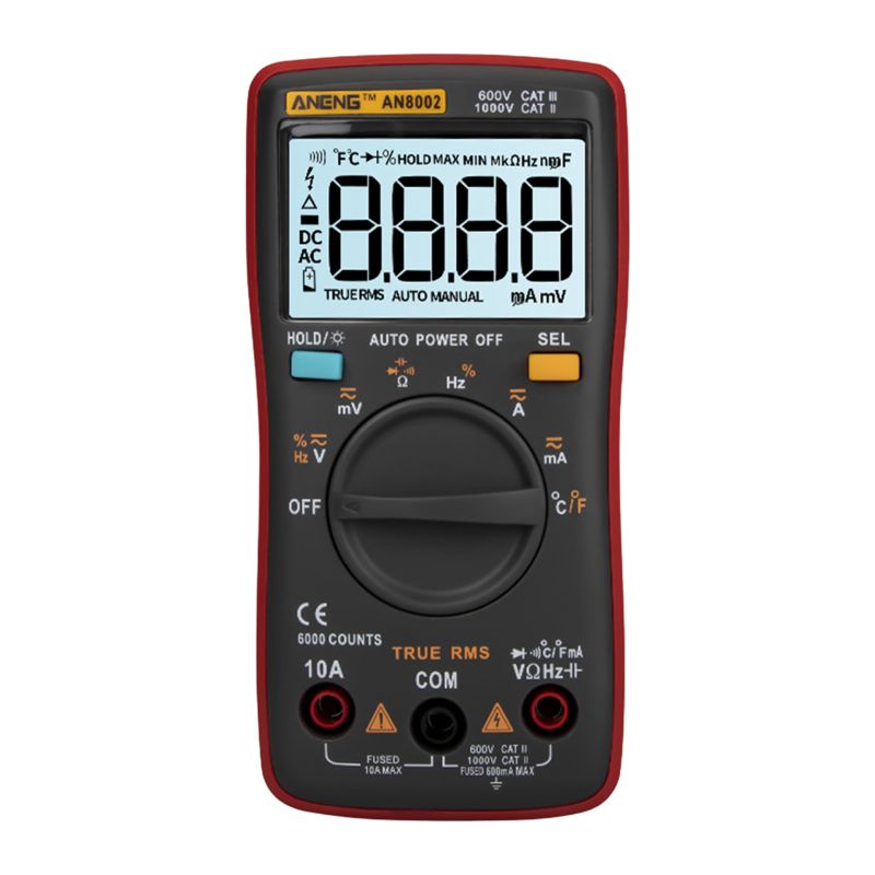 An8002 6000 Punkte True Rms Multimeter – Ac/dc, Temperatur, Widerstand, Kapazität, Frequenz, Diode, Tragbar.