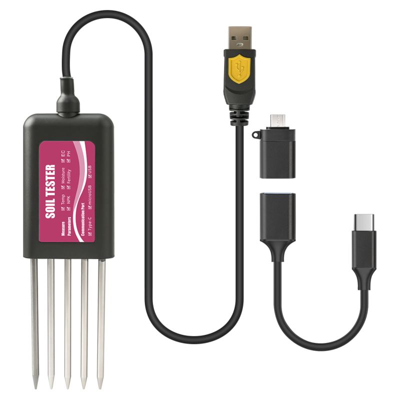 Irovami 8-in-1 Bodenanalysator – Sonde Aus Edelstahl 316l, Wasserdicht Nach Ip68, Misst N/p/k, Ph-wert, Elektrische Leitfähigkeit, Feuchtigkeit, Temperatur, Fruchtbarkeit, Exportierbare Daten