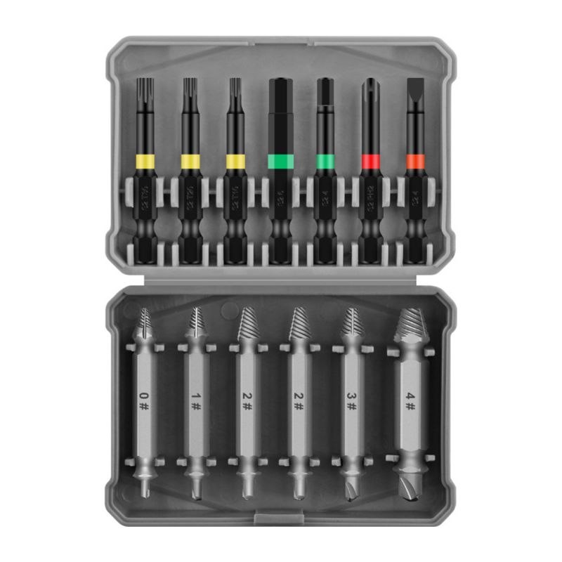 Set Mit 13 Mini-schraubenausdrehern Aus Stahl Für Beschädigte Schrauben, Inklusive Bohrer Und Schraubenausdreher Für Rutschige, Abgebrochene, Beschädigte Und Rostige Schrauben
