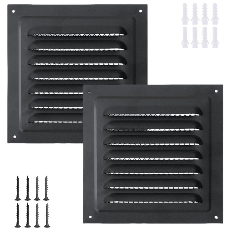 Irovami Lüftungsgitter 150x150mm, 2er-pack – Schwarzes Aluminium, Schräge Lamellen, Insektenabweisend – Ideal Für Dachböden, Garagen Und Badezimmer