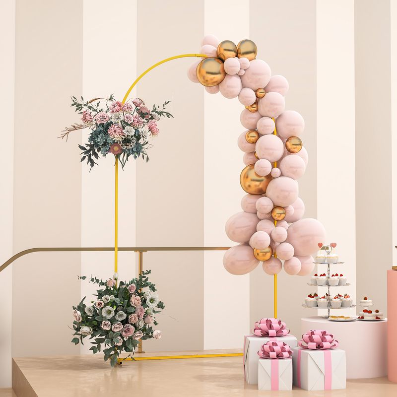 Goldener Metall-gartenbogen Mit Ständer Für Hochzeitsdekoration, 2,2 M, Blumenbogen Und Ballons.