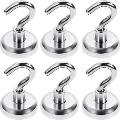 Jssevn – Extra Starke Magnethaken 34 Kg – Stahl Mit Neodym-magneten – 6er-pack – Bohrfreie Montage