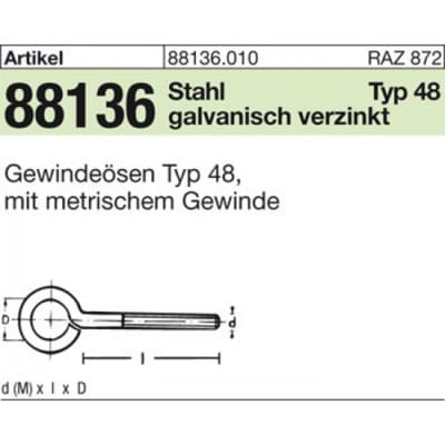 ART 88136 Gewindeösen Stahl Typ 48 M 8 x 100 galv. verzinkt gal Zn S