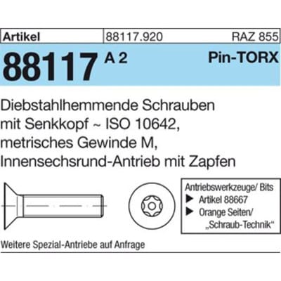 Sicherheitsschraube, Linsenkopf DIN 7991 ART 88117, M6 x 35 mit Pin-TORX® T30