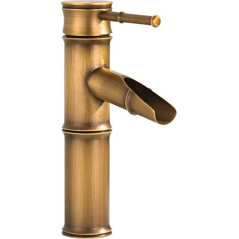 Retro-wasserfall-armatur In Bambusform Für Bad Und Küche Mit Einstellbarem Warm- Und Kaltwasser, Bronze