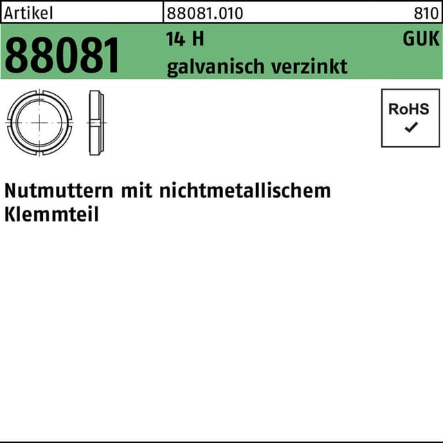 Nutmuttern ART 88081 14 H GUK 2/M 15 x 1 gal Zn, mit Klemmteil